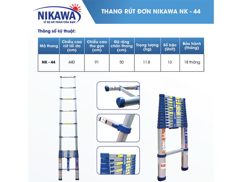 Thang nhôm rút đơn Nikawa NK-44
