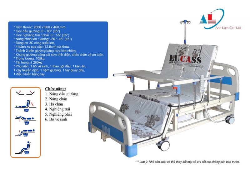 Giường bệnh nhân điện cơ 10 chức năng LUCASS GB-T5D (GB-9A)