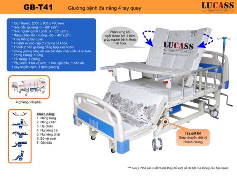 Giường bệnh nhân đa chức năng 4 tay quay LUCASS GB-T41 (GB-8A)